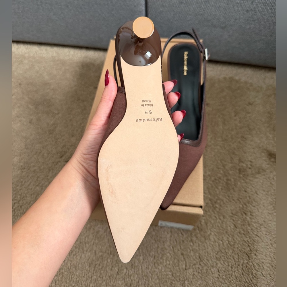 Reformation Walker Slingback Heels in Espresso Satin - Picture 8 of 12